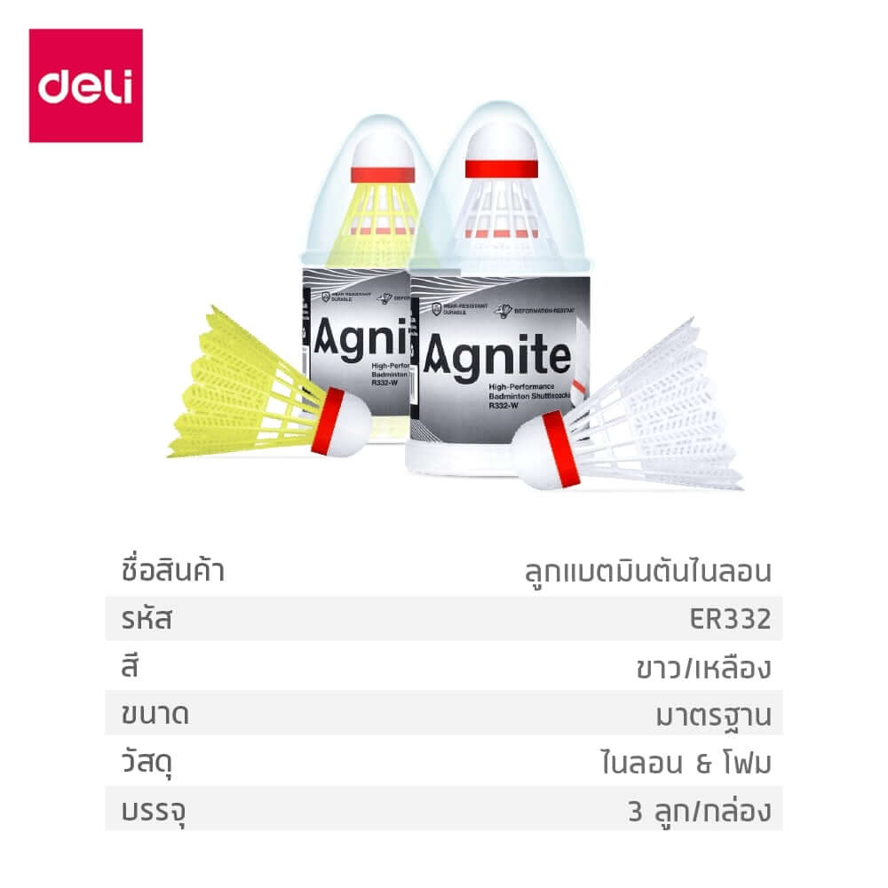 ลูกแบดมินตัน AGNITE ER332-Y-YL-01 ไนลอน สีเหลือง (1 แพ็ค 3 ลูก)_7